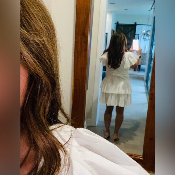 Love the label - Brand NWT White ruffled mini dress - Picture 6 of 9